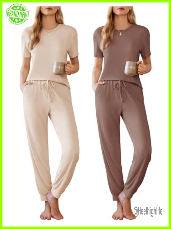 Other - 2 Pack Lounge Set Women Soft Pajama Set Jogger Sets Short Sleeve Relaxed Fit